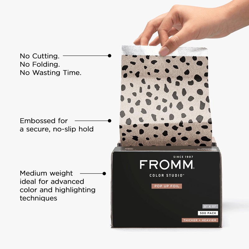 Fromm Embossed Pop Up Foils in Cheetah Print, Foil for Hair Highlighting, Cosmetology Supplies, Hairstylist Essentials, Hair Foils Ideal for Advanced Coloring, Precut, 5" x 11", 500 Foil Sheets - Image 2