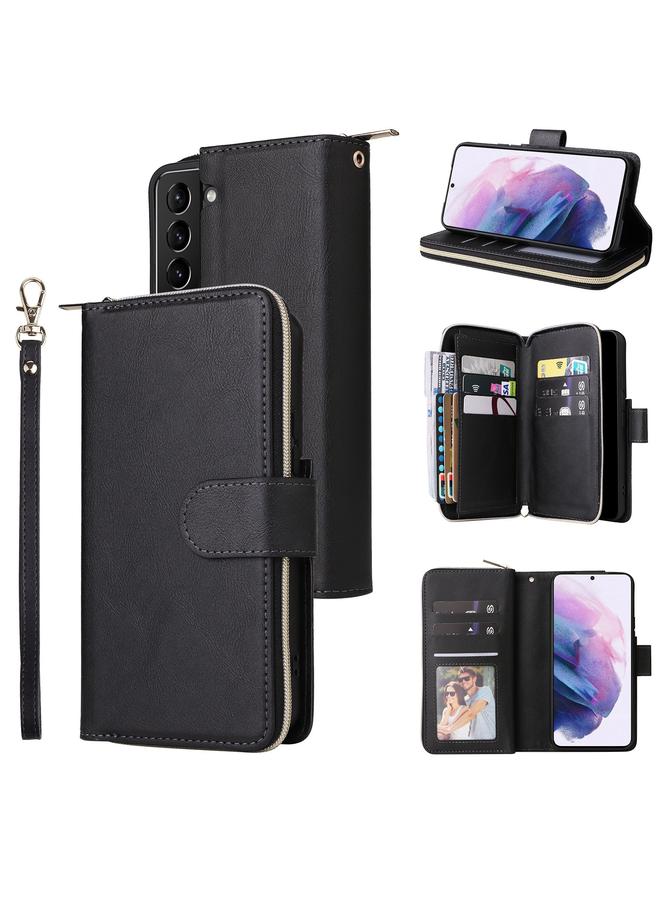 اس-توب جراب لهاتف Samsung Galaxy S22+ 5G مزود بـ 9 فتحات للبطاقات وحقيبة محفظة بسحاب وحافظة جلدية للهاتف - Image 1