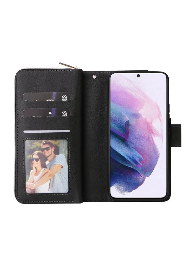 اس-توب جراب لهاتف Samsung Galaxy S22+ 5G مزود بـ 9 فتحات للبطاقات وحقيبة محفظة بسحاب وحافظة جلدية للهاتف - Image 4