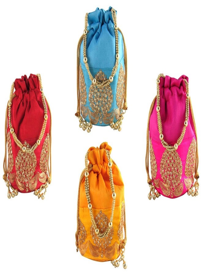 GoldGiftIdeas حقائب بوتلي نسائية من GoldGiftIdeas للهدايا، حقيبة يد للعروس، حقائب بوتلي راجستانية تقليدية لهدايا العودة، حقائب بوتلي جاين شاغون، حقائب هدايا الحفلات التقليدية (مجموعة من 4 قطع) - Image 1