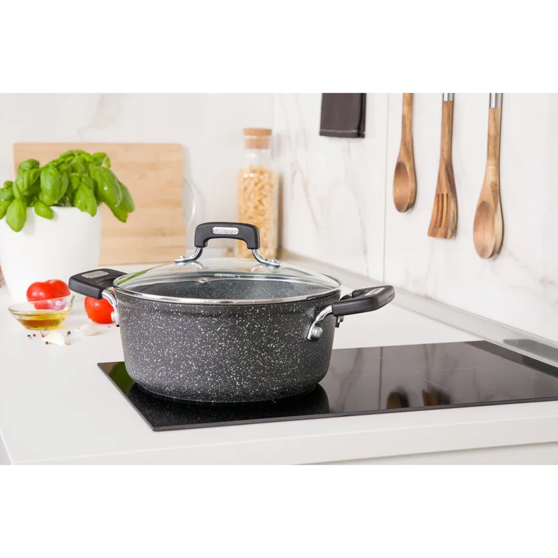 Simply Kitchen New Petra Dark Casserole 20 Cm With Glass Lid Gray