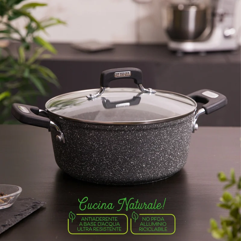 Simply Kitchen New Petra Dark Casserole 20 Cm With Glass Lid Gray