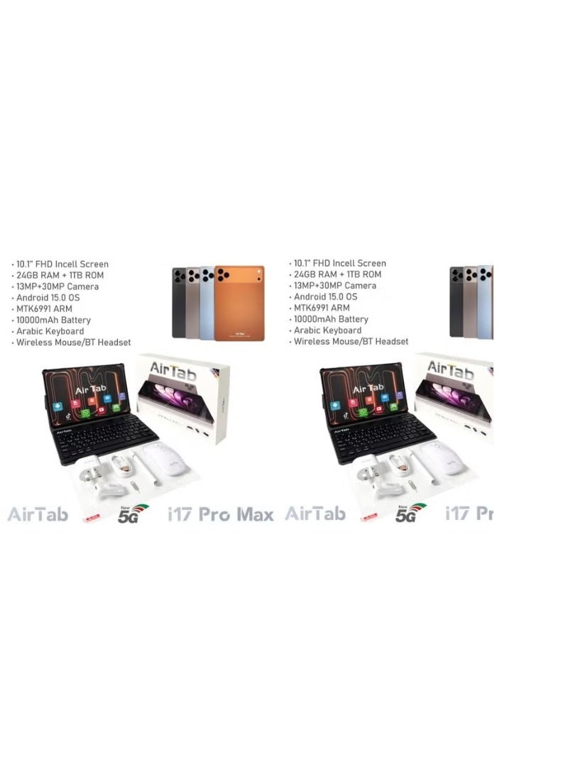 إيرتاب جهاز Air Tab I17 Pro Max اللوحي بنظام Android بشاشة 10.1 بوصة وشبكة 5G - ذاكرة وصول عشوائي 24 جيجابايت، سعة تخزين 1 تيرابايت، شاشة عالية الدقة، كاميرا مزدوجة، عمر بطارية طويل - Image 5
