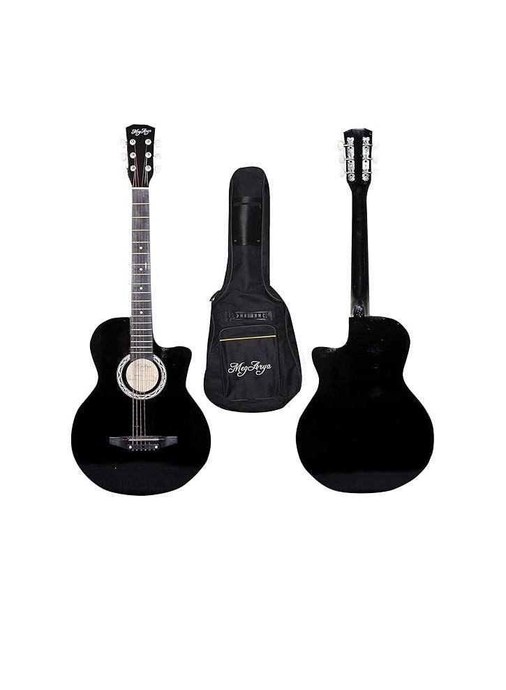 Megarya عرض مجموعة 38 بوصة جيتار أكوستيك أسود مع حقيبة، حزام، كابو وقطع كاملة للطلاب والمبتدئين والمتوسطين - Image 1