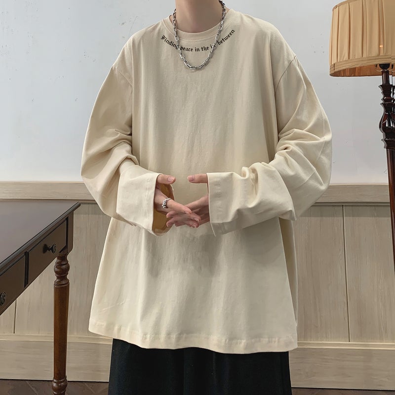 Letter Printed Long-Sleeved T-Shirt Men'S Spring Fashionable Loose Inner Clothes Trendy Brand Heavy Base Shirt For Teenagers - Image 1