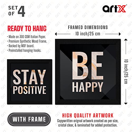 ArtX Motivational Quotes Stay Positive Framed Wall Art, Framed Paintings For Home Office Decor 20 X 20 inches, 10.0 X 10.0 each, Multicolor Posters With Frame, Set of 4 - Image 2