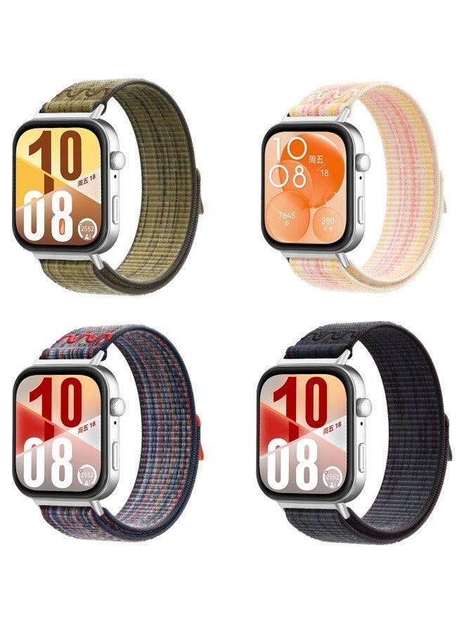 HW 4PCS Nylon Woven Watch Straps, Suitable For Huawei Fit 3/ Fit 4/ Fit 4 pro , Waterproof, Breathable and Adjustable Sports Watch Straps - Image 1