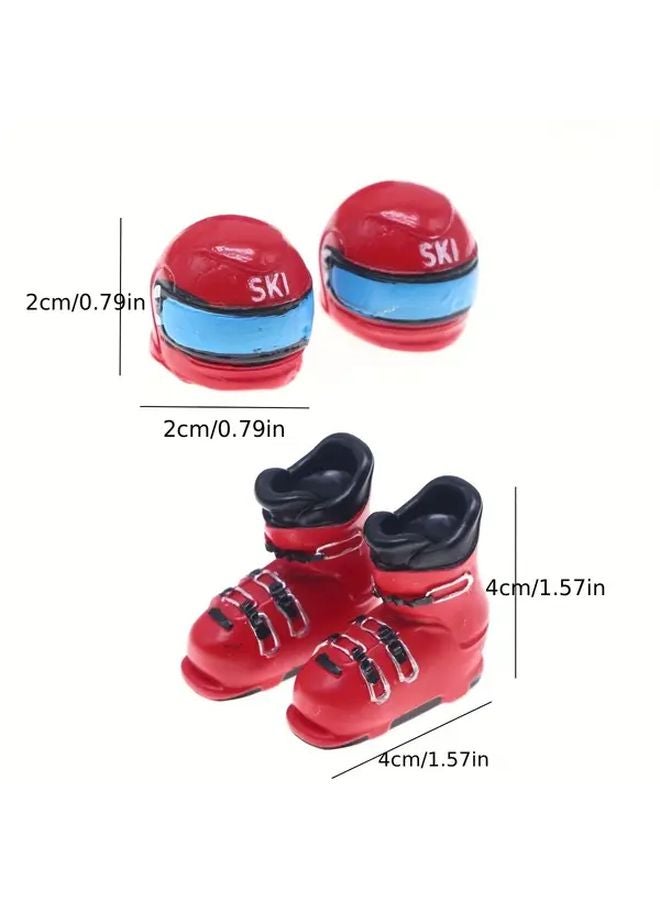 1 Set Miniature Ski Hat And Red Skates ABS Dollhouse Winter Scene Accessories - Image 2