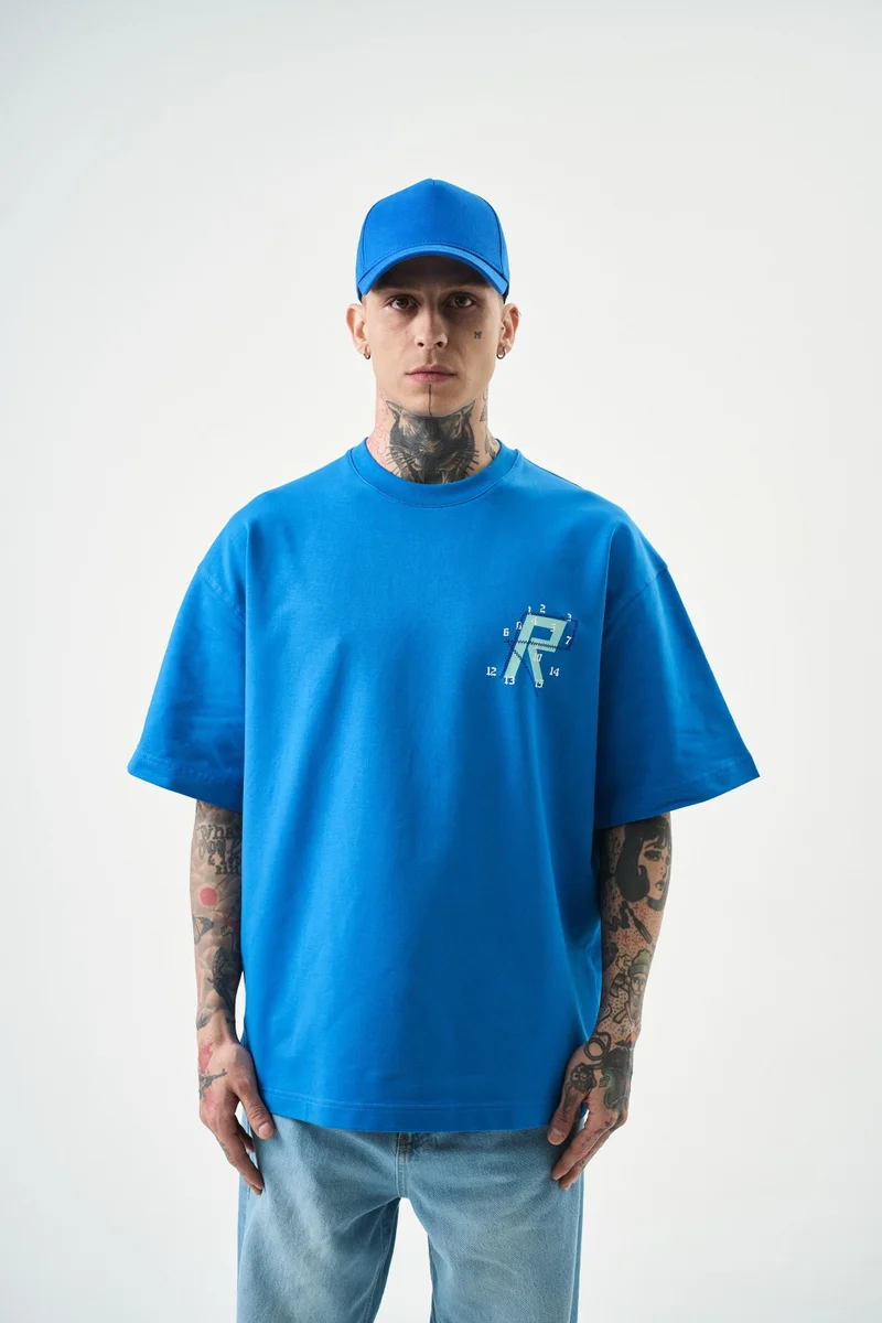 RESPIRE Men's Numbers Of R Embroidered Oversize T-Shirt, Blue