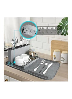 Generic Foldable Dish Drying Rack with Mat for Kitchen Table and Small Plates Camping Accessories Set Absorbent Microfiber Drainer Multifunctional Kitchen Grey  - Image 4