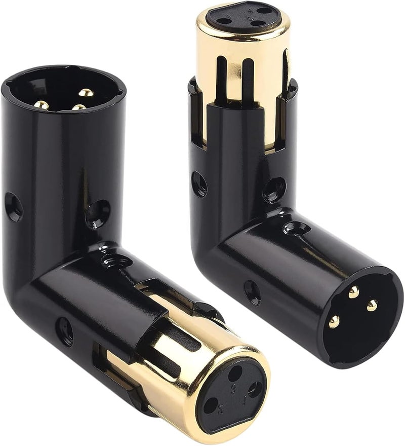 MADOWL 3-Pin XLR 90 Degree Adapter, Adjustable Male to Female Right Angle XLR Adapter for DMX Cable Black (2 Packs) - Image 1