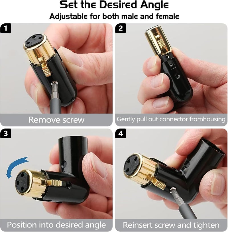 MADOWL 3-Pin XLR 90 Degree Adapter, Adjustable Male to Female Right Angle XLR Adapter for DMX Cable Black (2 Packs) - Image 4