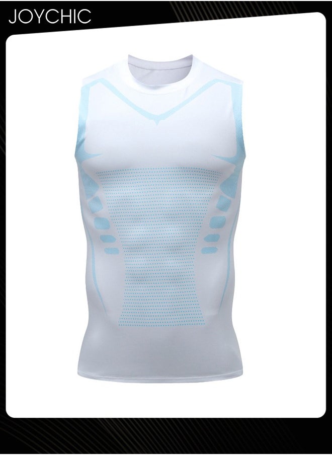 Joychic - Men Sports Vest Quick-drying High-elastic Tights Fitness Basketball Running Training Wide Shoulder T-shirt for All Seasons White - Image 1