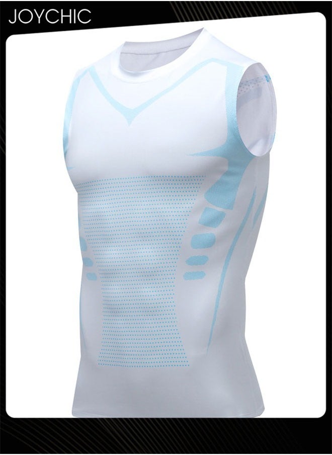 Joychic - Men Sports Vest Quick-drying High-elastic Tights Fitness Basketball Running Training Wide Shoulder T-shirt for All Seasons White - Image 1