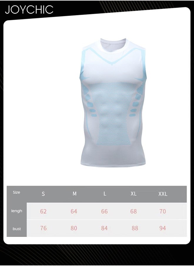 Joychic - Men Sports Vest Quick-drying High-elastic Tights Fitness Basketball Running Training Wide Shoulder T-shirt for All Seasons White - Image 1