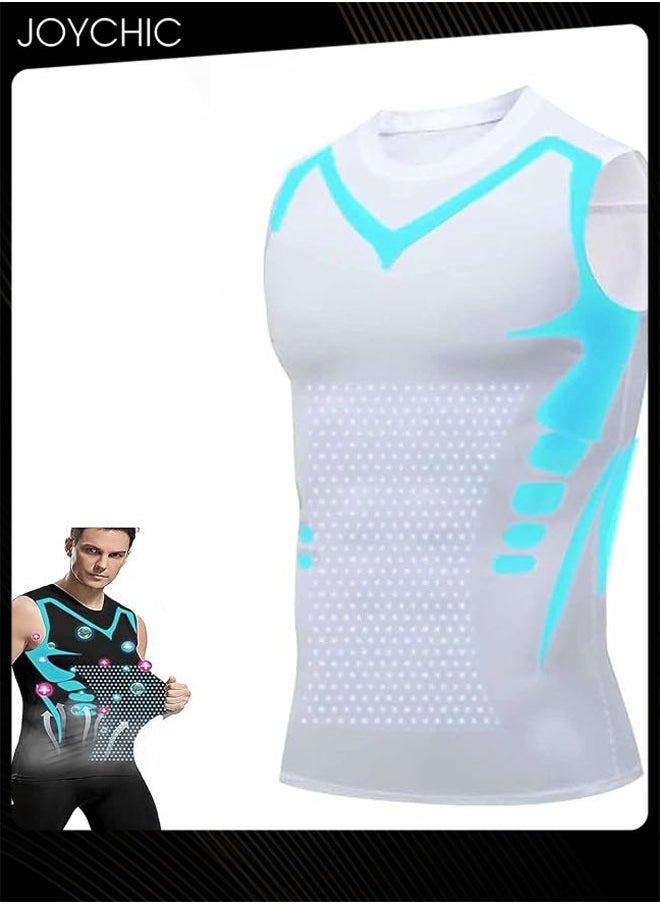 Joychic - Men Sports Vest Quick-drying High-elastic Tights Fitness Basketball Running Training Wide Shoulder T-shirt for All Seasons White - Image 1