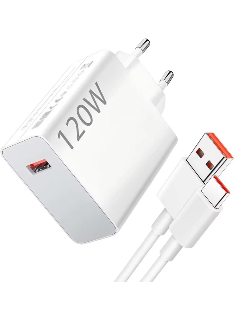 ستار شاحن سريع 120 واط مع كابل USB Type-C 6A بطول 1 متر، يدعم Mi HyperCharge، شاحن حائط سريع متوافق مع هواتف Xiaomi وRedmi وPOCO - Image 1