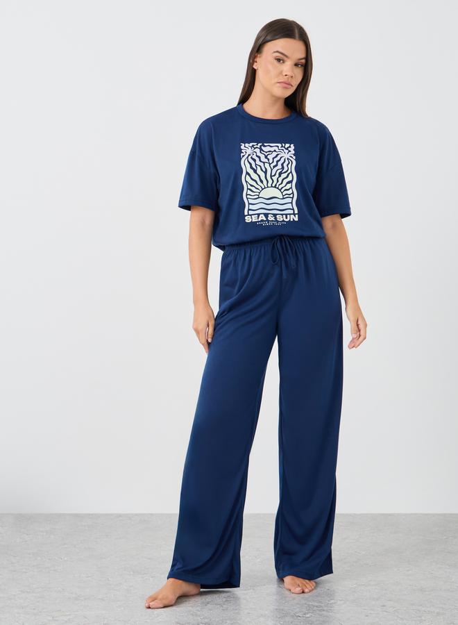 Styli Graphic Print Round Neck T-Shirt and Pyjama Set - Image 4