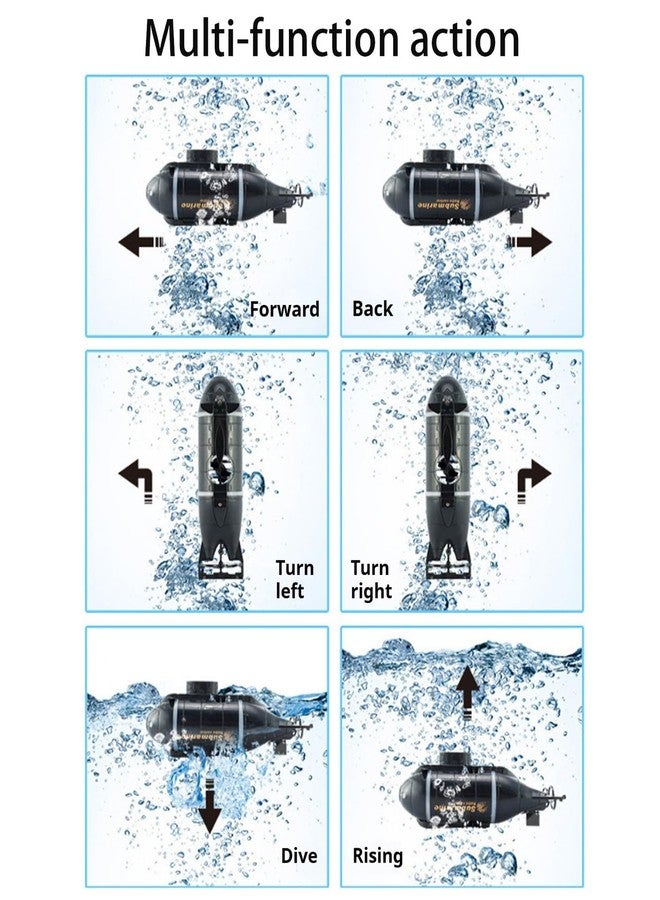 Tsiodot Mini RC Submarine Boat for Kids, 6CH Remote Control High-Speed Waterproof Diving Toy for Pools, Lakes, Bathtubs - Gift for Boys and Girls（Black） - Image 2