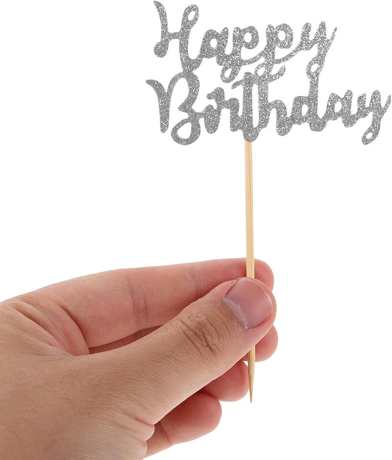 36pcs Gold Black Silver Birthday Cake Topper Set, Glitter Party Cupcake Picks for Birthday Celebrations, Non-edible Decorative Cake Inserts for Party Desserts - Image 4