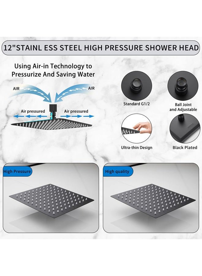 GGStudy 12 Inches Square Rain Shower head Large Stainless Steel High Pressure Shower HeadUltra Thin Rainfall Bath Shower 1/2 Connection Oil Rubbed Bronze Black Shower Head - Image 4