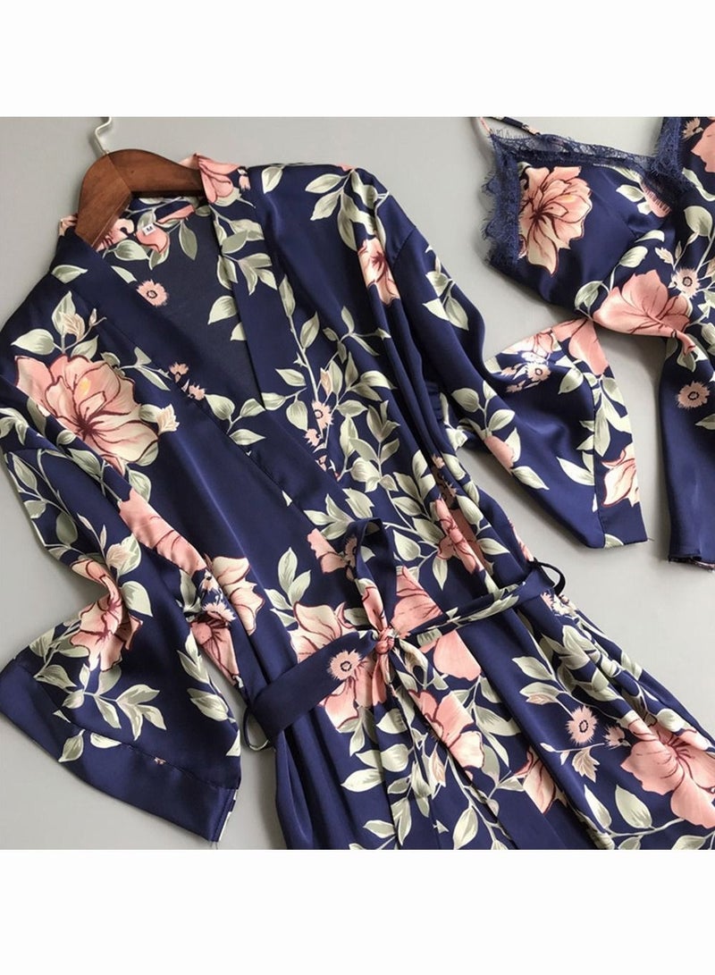 5-Pack Women's Sleepwear Sets Sling Lace Nightdress Sweet Pajama Home Wearing Clothes Loungewear Suits Floral Printing Ladies Nightwear Lingerie Robe Underwear Shorts Summer Spring Blue  - Image 2
