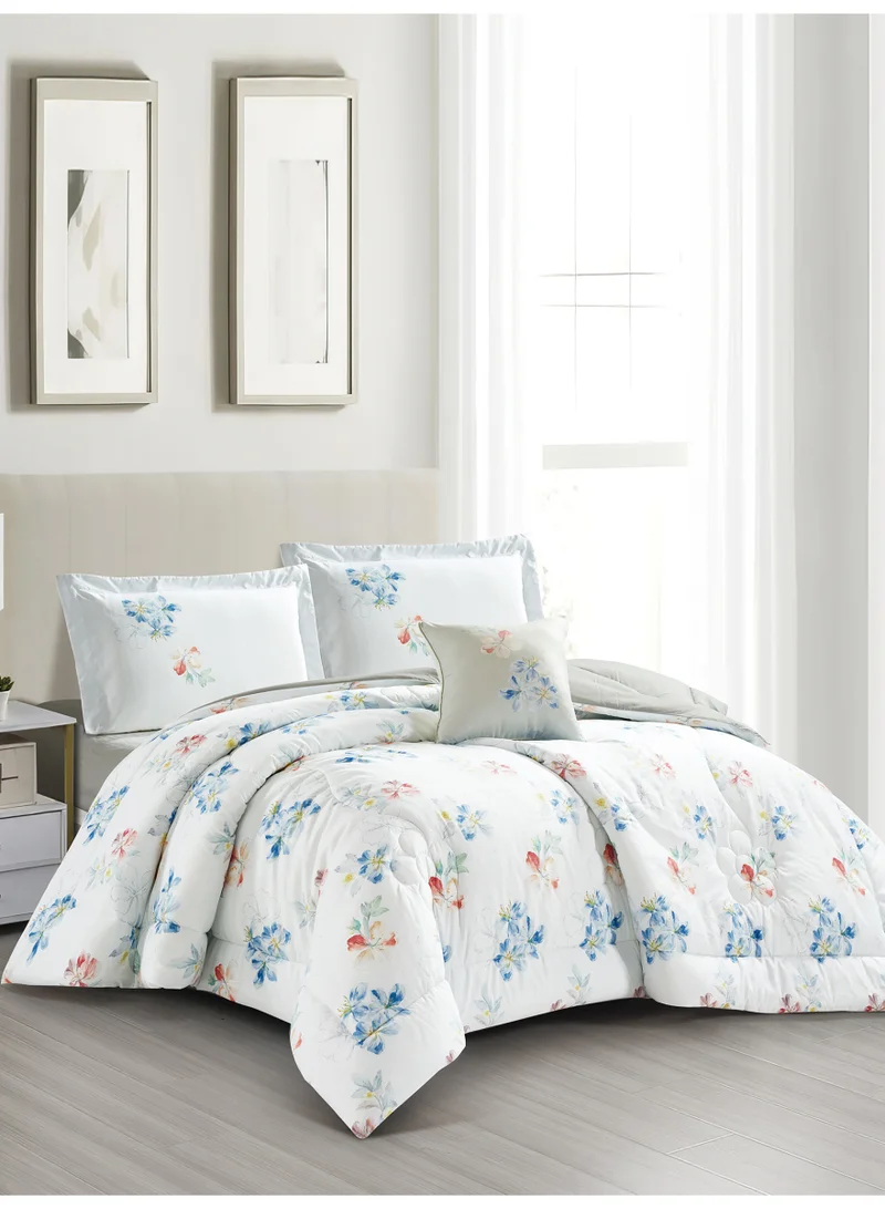 Donetella Bedding Comforter Set, King Size 250x230cm - 4-Pcs Digital Print Quilted Bed Set, Microfiber Fabric - 1 Comforter, 2 Pillow Shams,1 Cushion Cover.