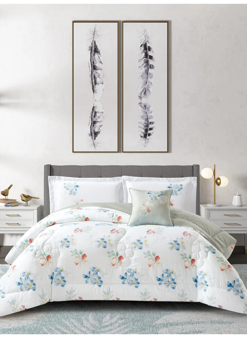 Donetella Bedding Comforter Set, King Size 250x230cm - 4-Pcs Digital Print Quilted Bed Set, Microfiber Fabric - 1 Comforter, 2 Pillow Shams,1 Cushion Cover.