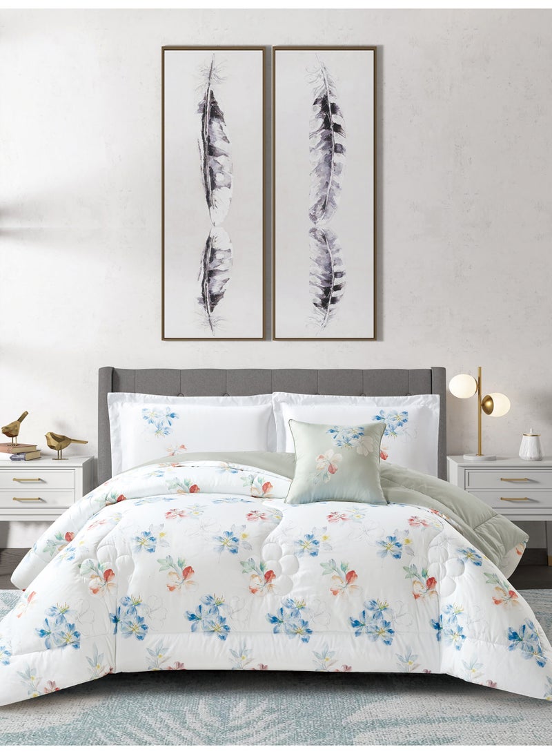 Donetella Bedding Comforter Set, King Size 250x230cm - 4-Pcs Digital Print Quilted Bed Set, Microfiber Fabric - 1 Comforter, 2 Pillow Shams,1 Cushion Cover. - Image 1