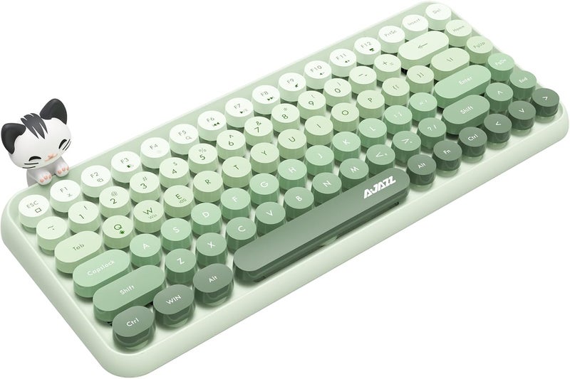 FELICON 308i Wireless Bluetooth Keyboard, Retro Typewriter Design with Gradient Colorful Round Keycaps and Cute Magnetic Cat Doll, 84 Keys, Multi Device Keyboard for iPad/Laptop/PC/Win/Mac(Green) - Image 1