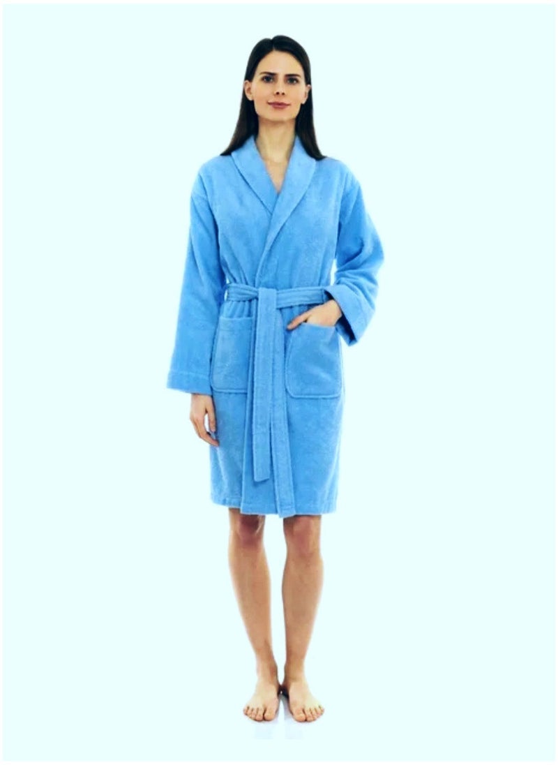 White Rose Light Blue Colour Soft Sleepwear Belted  Bathrobe Large Size With Pockets - Image 1