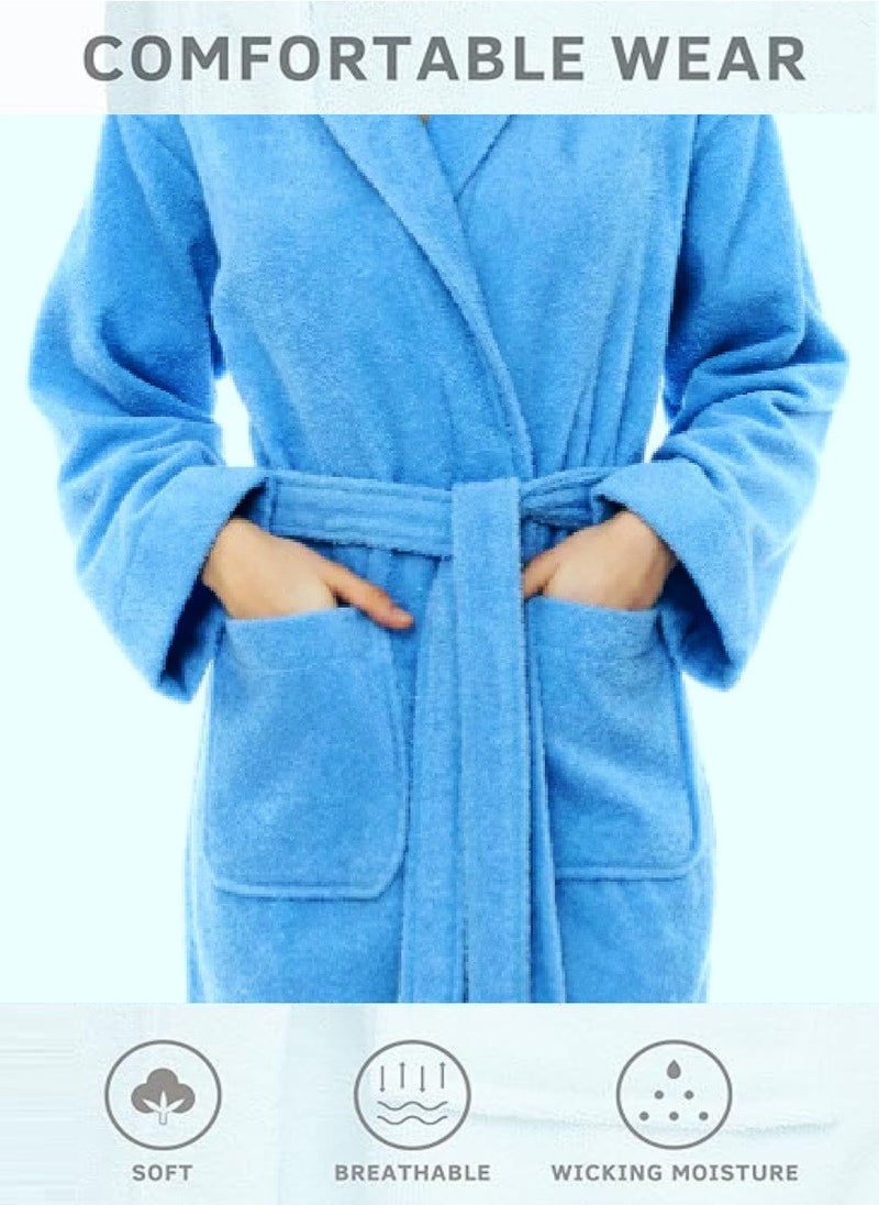 White Rose Light Blue Colour Soft Sleepwear Belted  Bathrobe Large Size With Pockets - Image 4