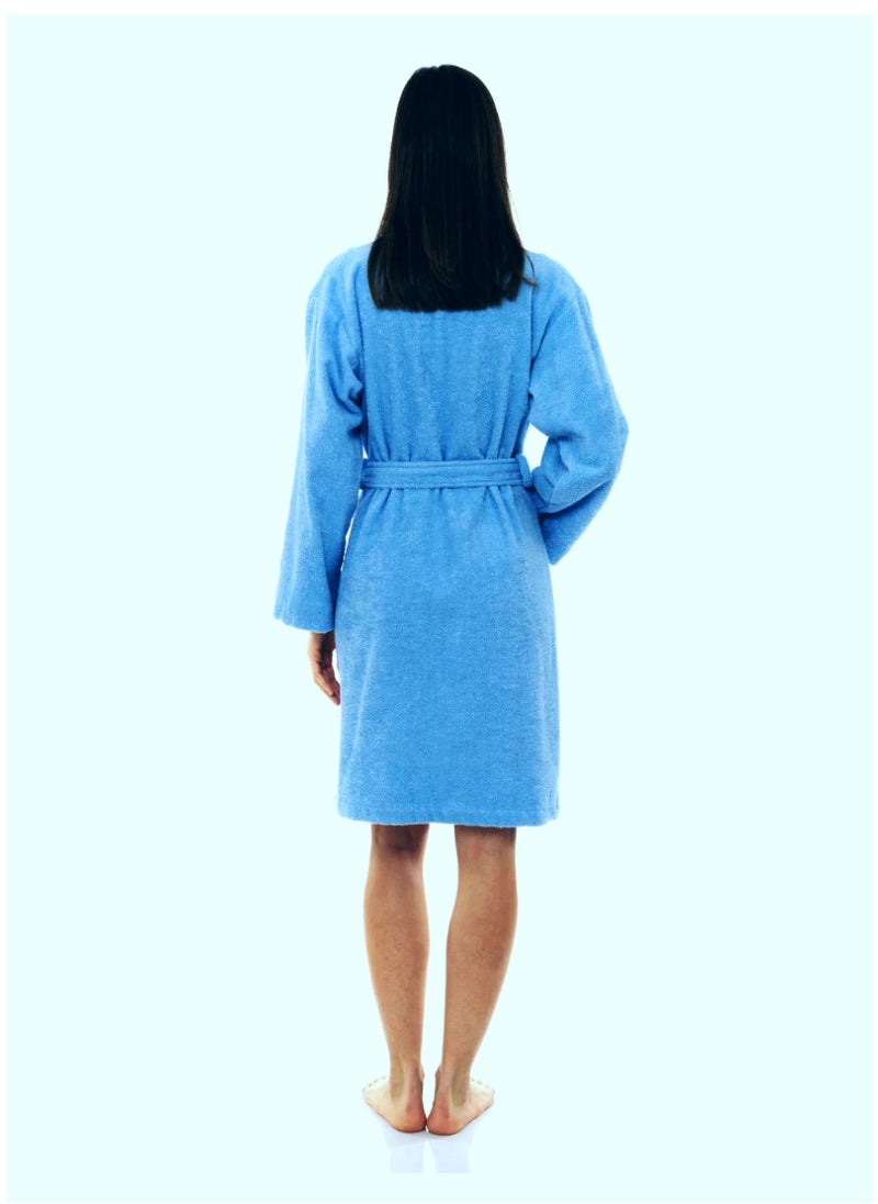 White Rose Light Blue Colour Soft Sleepwear Belted  Bathrobe Large Size With Pockets - Image 5