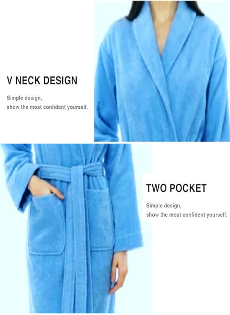 White Rose Light Blue Colour Soft Sleepwear Belted  Bathrobe Large Size With Pockets - Image 3