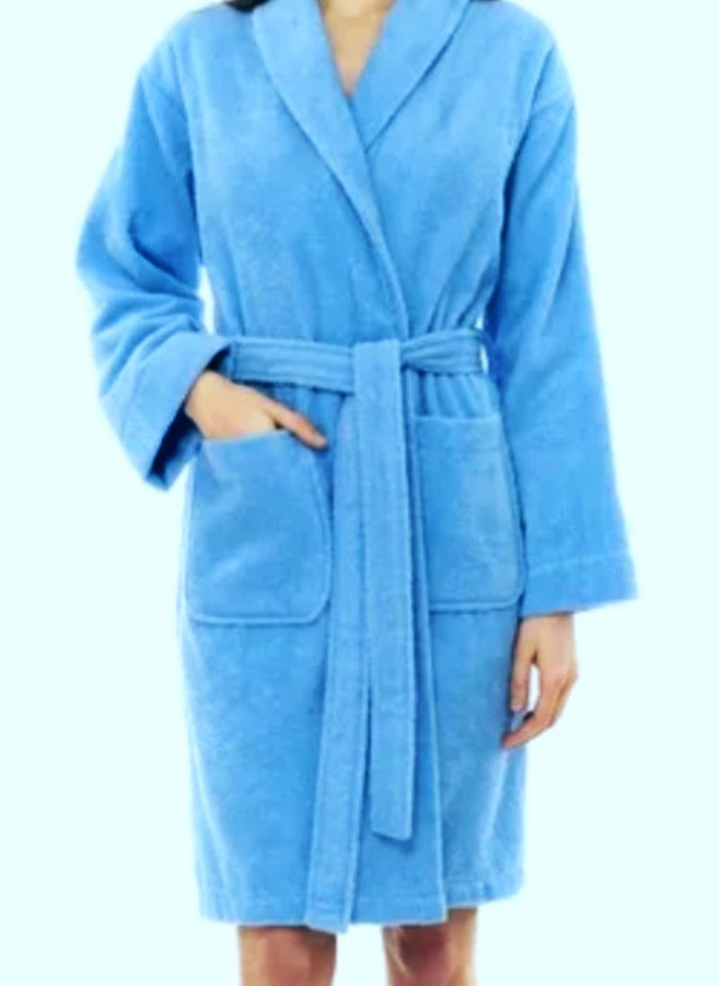 White Rose Light Blue Colour Soft Sleepwear Belted  Bathrobe Large Size With Pockets - Image 2