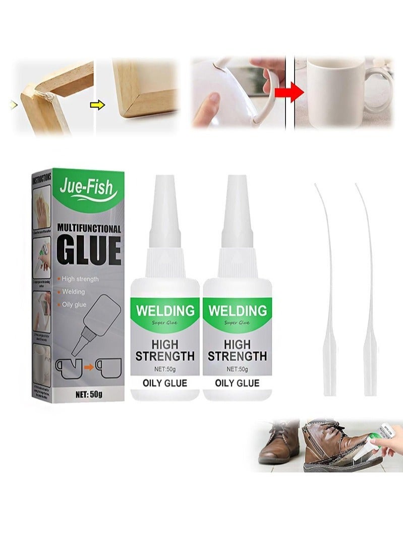 Multifunctional Glue，Welding High-Strength Oily Glue, Instant Bonding Strong Adhesion Repairs Last Long Time for Metal, Plastic, Wood, Ceramics, Leather (50g, 2 pieces)