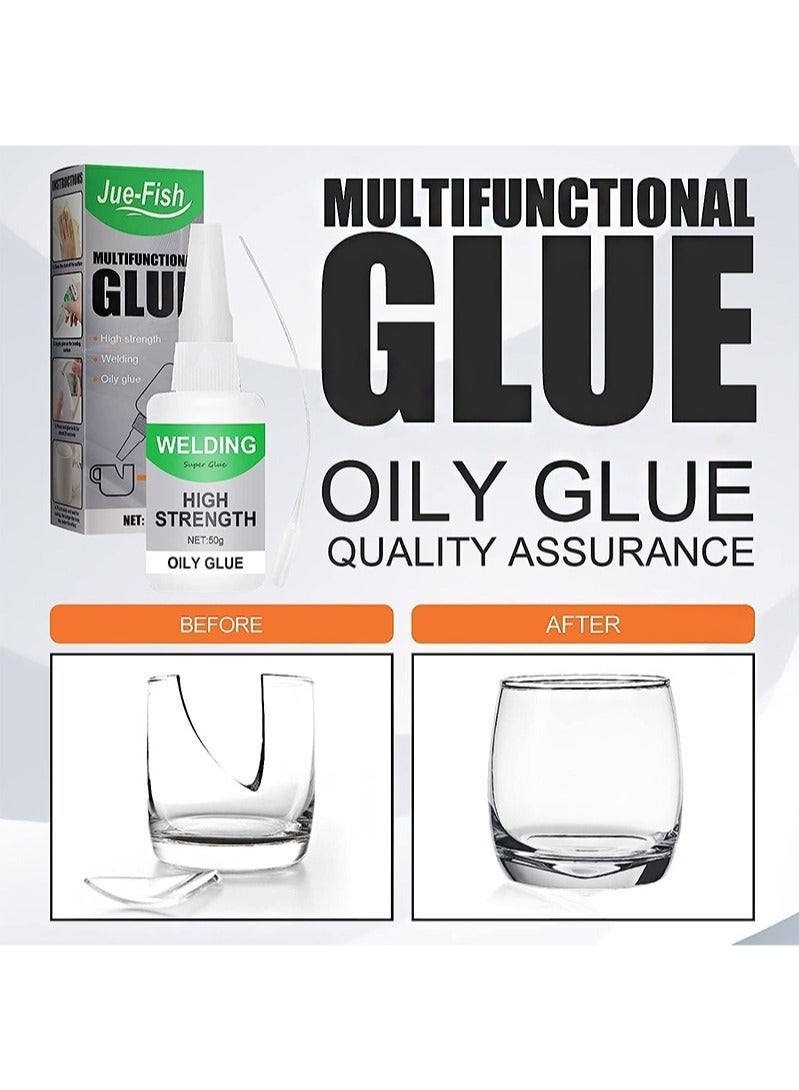 Multifunctional Glue，Welding High-Strength Oily Glue, Instant Bonding Strong Adhesion Repairs Last Long Time for Metal, Plastic, Wood, Ceramics, Leather (50g, 2 pieces)
