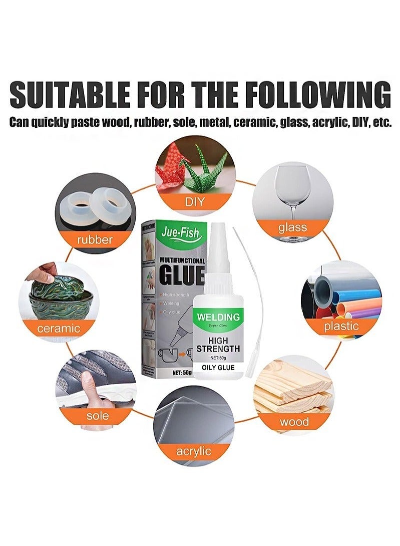 Multifunctional Glue，Welding High-Strength Oily Glue, Instant Bonding Strong Adhesion Repairs Last Long Time for Metal, Plastic, Wood, Ceramics, Leather (50g, 2 pieces)