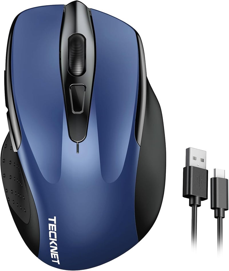 TECKNET Rechargeable Wireless Mouse, 2.4G Silent Quiet Click, 6 Adjustable 4800 DPI, Cordless Computer Mouse, Ergonomic Mouse for Laptop, 6 Buttons USB for Chromebook, Ergo Grip - Blue - Image 1