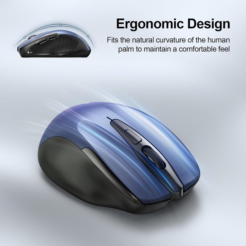 TECKNET Rechargeable Wireless Mouse, 2.4G Silent Quiet Click, 6 Adjustable 4800 DPI, Cordless Computer Mouse, Ergonomic Mouse for Laptop, 6 Buttons USB for Chromebook, Ergo Grip - Blue - Image 4