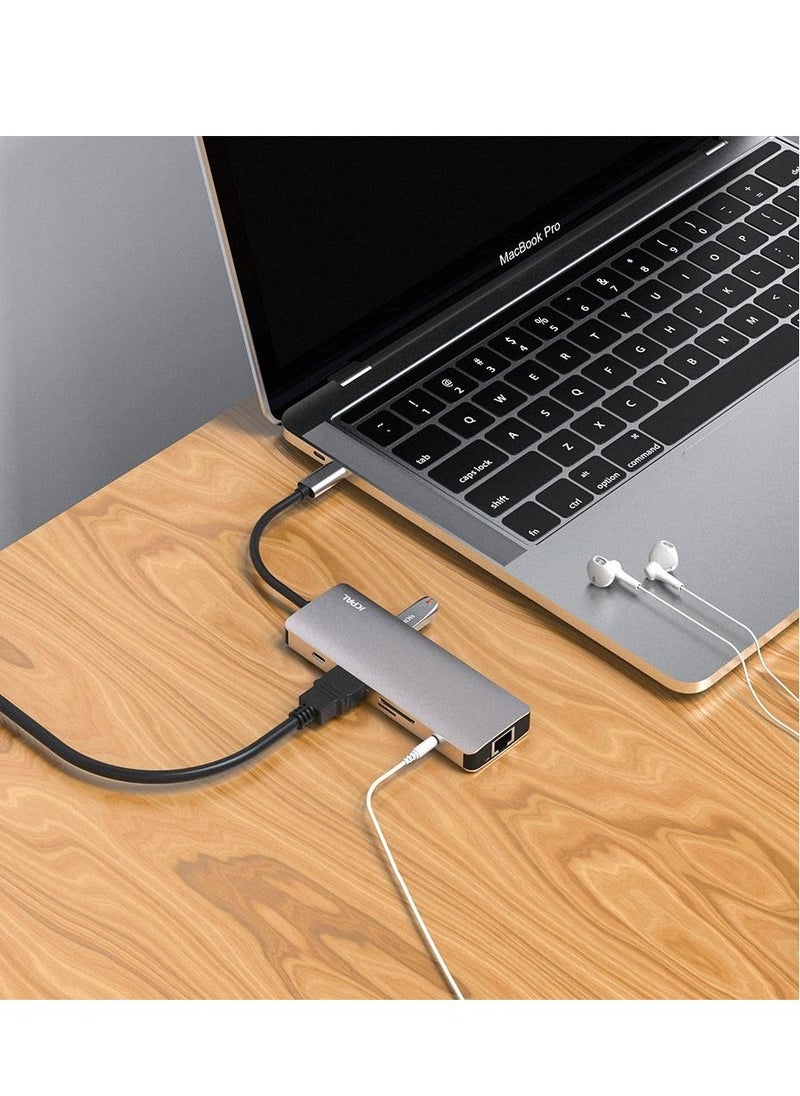 جي سي بال JCPAL تسعة منافذ USB-C Hub فضي 4K منفذ HDMI ، 3X USB-A ، مدخلات توصيل الطاقة USB-C وهيكل ألومنيوم متين  - Image 4