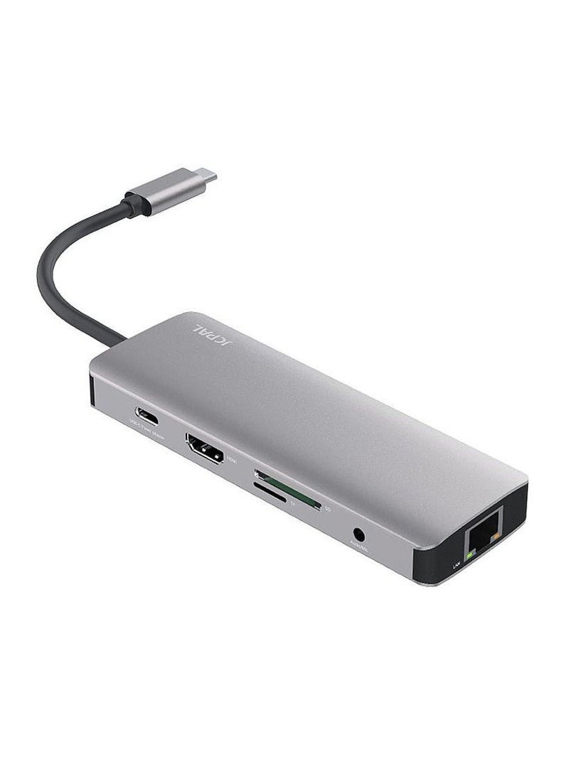 جي سي بال JCPAL تسعة منافذ USB-C Hub فضي 4K منفذ HDMI ، 3X USB-A ، مدخلات توصيل الطاقة USB-C وهيكل ألومنيوم متين  - Image 2