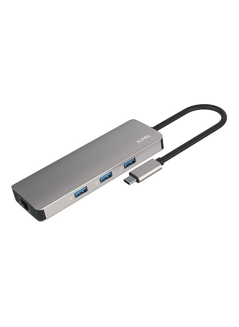 جي سي بال JCPAL تسعة منافذ USB-C Hub فضي 4K منفذ HDMI ، 3X USB-A ، مدخلات توصيل الطاقة USB-C وهيكل ألومنيوم متين  - Image 1