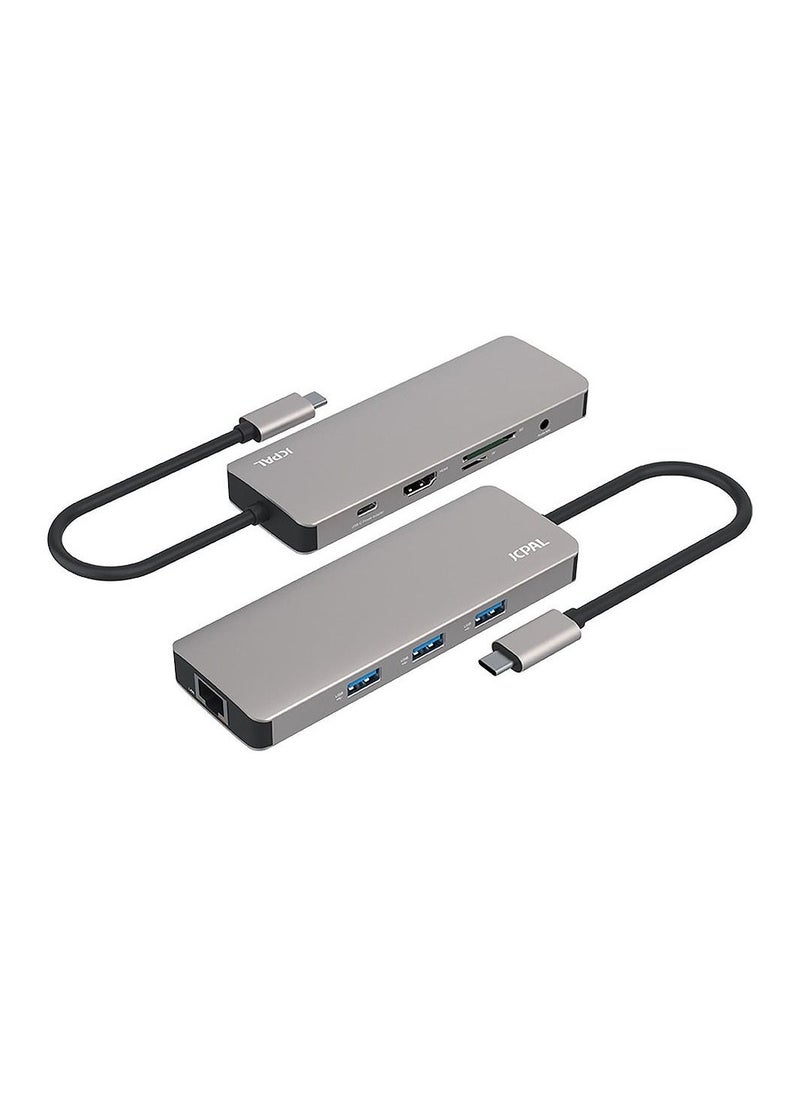 جي سي بال JCPAL تسعة منافذ USB-C Hub فضي 4K منفذ HDMI ، 3X USB-A ، مدخلات توصيل الطاقة USB-C وهيكل ألومنيوم متين  - Image 5