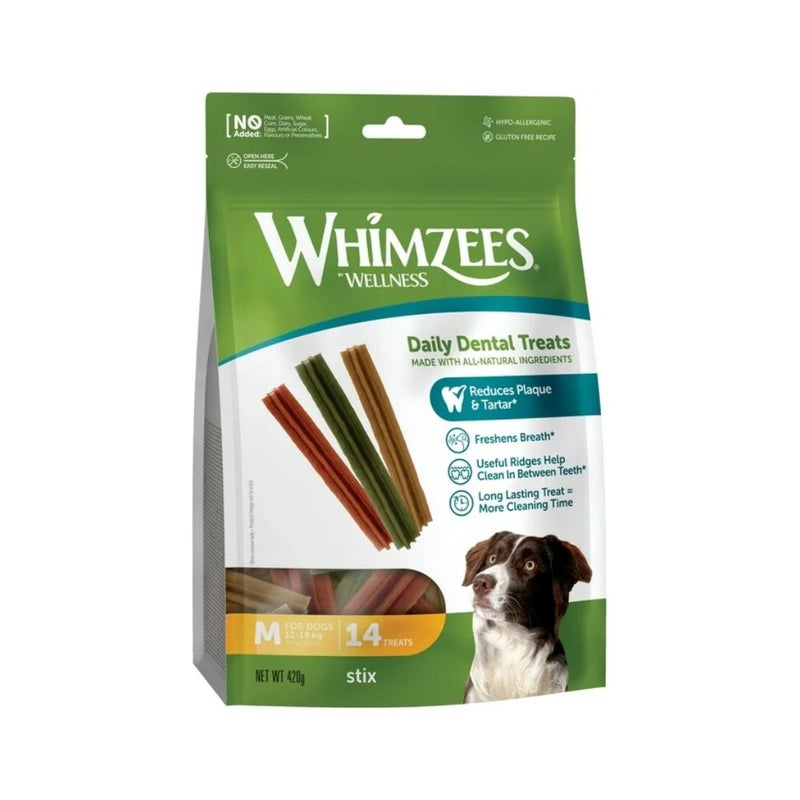 Whimzees Stix All Natural Daily Dental Treats For Dogs - Medium - 14 counts