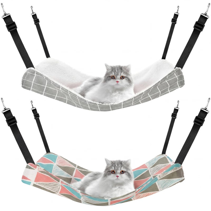 Jetec 2 Pack Cat Hammock for Cage Catio Accessories Reversible Soft Cats Bed with Adjustable Straps and Hooks DoubleSided Linen and Fleece Hanging Hammock for Cats KittenGeometry PatternM - Image 2