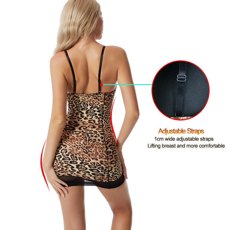Leopard Print Corset Sling Corset Skirt Belly Slimming With Bra Chest Support Bottoming Skirt Nightdress - Image 5