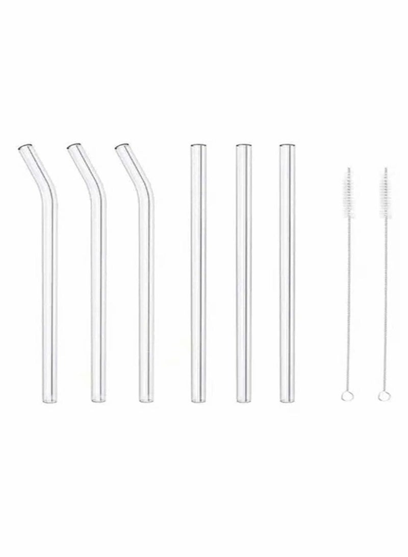 Y&D 6Pcs Reusable Glass Straws for Milkshakes, Frozen Drinks, Smoothies, Teas, Juices, Diameter 10 mm, with 2 Cleaning Brushes  - Image 1