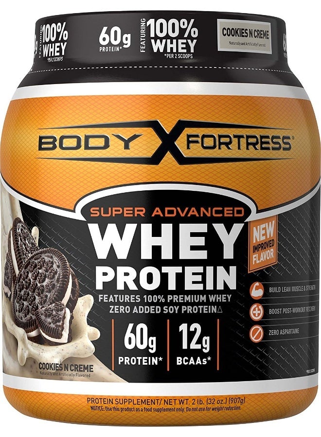 Body Fortress Whey Protein Powder, Cookies N' Creme, Aspartame Free, 60 G Protein Per Serving, 2 Lbs - Image 1