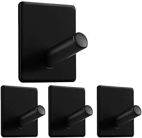Tagve Stainless Steel Hooks 3M Self Adhesive Wall Hooks for Towel Coat Hook no drill Bathroom Kitchen Organizer Hooks Set of 4 Black - Image 1